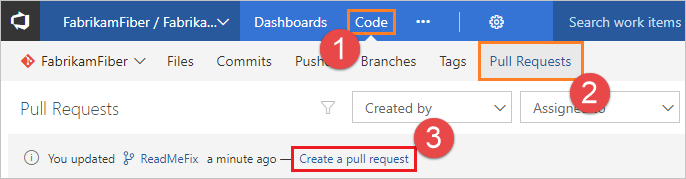 Pestaña código resaltada con Pull requests en VSTS