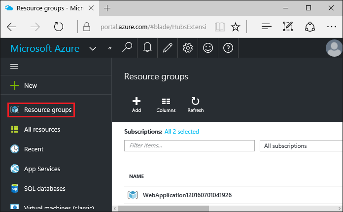 Portal de Azure - Opción grupos de recursos